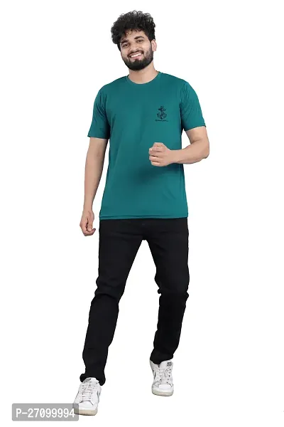Comfortable Green Polyester Blend Round Neck T-shirt For Men