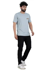 Comfortable Grey Polyester Blend Round Neck T-shirt For Men-thumb2
