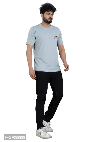 Comfortable Grey Polyester Blend Round Neck T-shirt For Men-thumb3