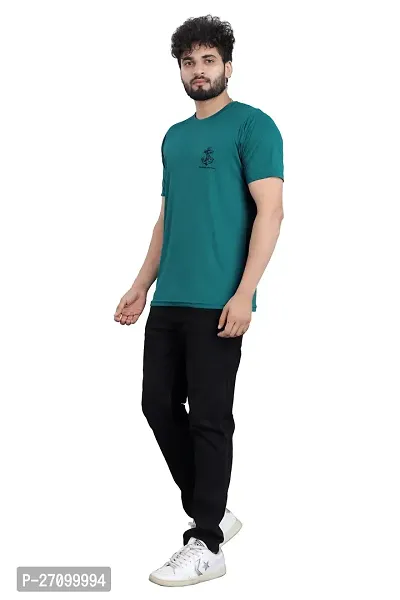 Comfortable Green Polyester Blend Round Neck T-shirt For Men-thumb3