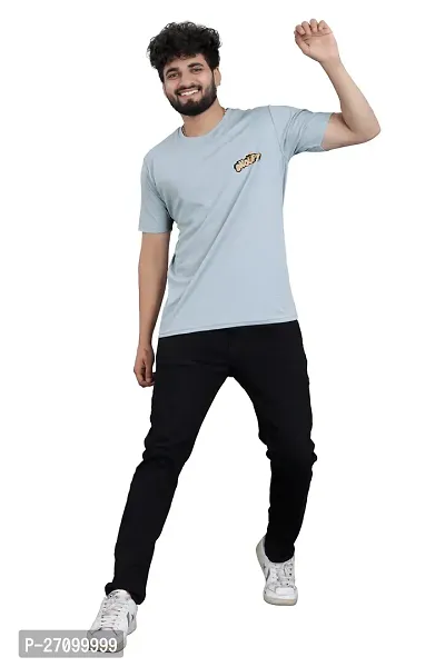 Comfortable Grey Polyester Blend Round Neck T-shirt For Men