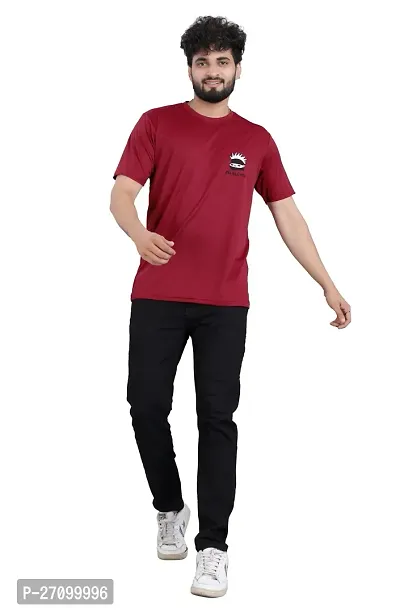 Comfortable Maroon Polyester Blend Round Neck T-shirt For Men-thumb0