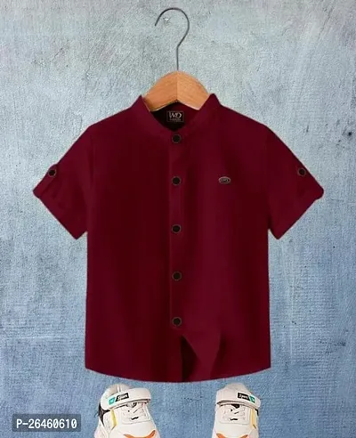 Elegant Maroon Cotton Solid Shirts For Boys