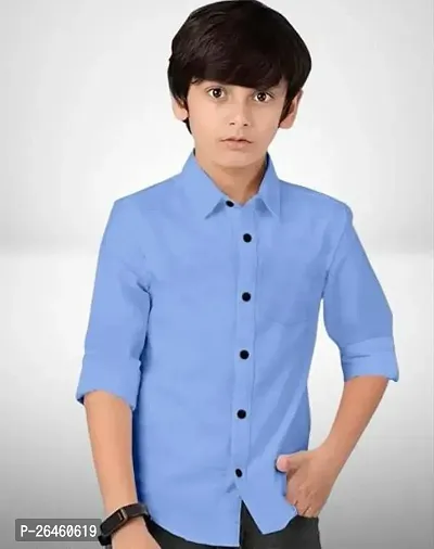 Elegant Blue Cotton Solid Shirts For Boys-thumb0