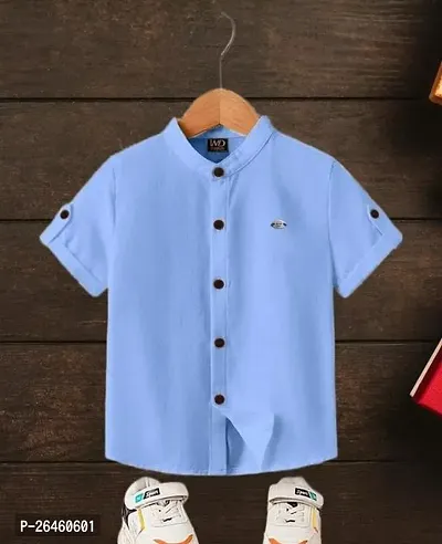 Elegant Blue Cotton Solid Shirts For Boys