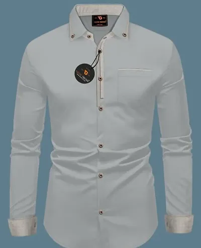Stylish Solid Cotton Single Pocket Long Sleeves Shirts