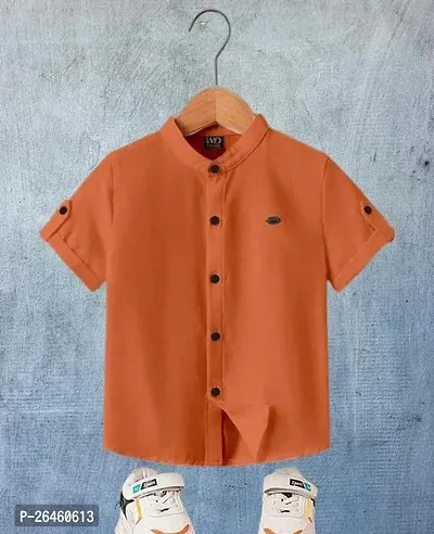Elegant Orange Cotton Solid Shirts For Boys