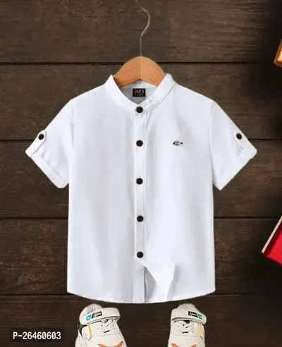 Elegant White Cotton Solid Shirts For Boys