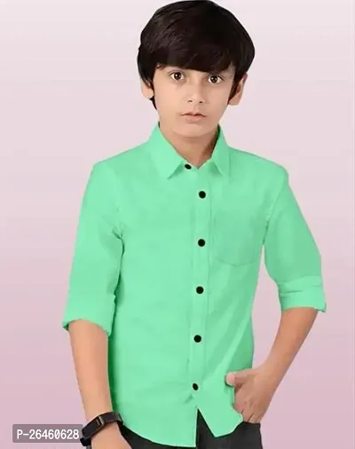 Elegant Green Cotton Solid Shirts For Boys