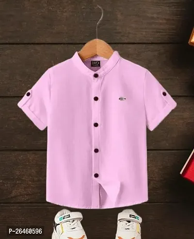 Elegant Pink Cotton Solid Shirts For Boys