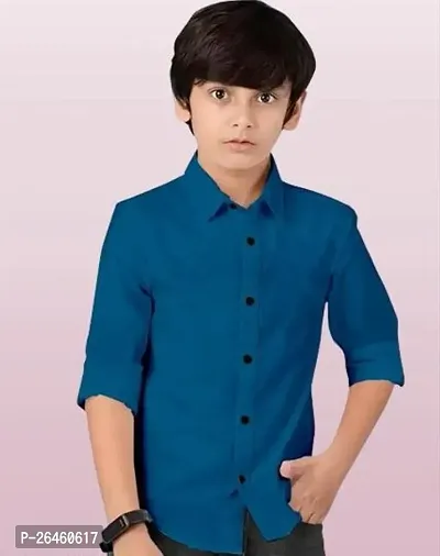 Elegant Blue Cotton Solid Shirts For Boys