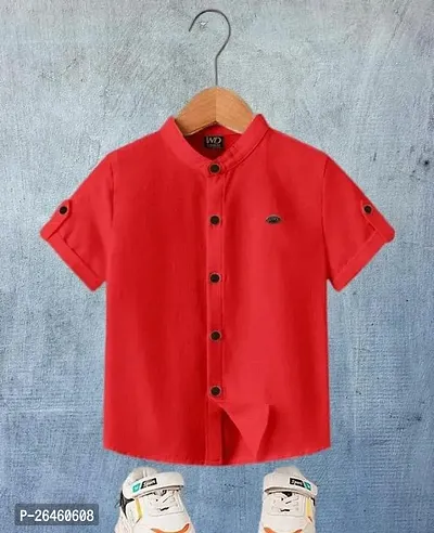 Elegant Red Cotton Solid Shirts For Boys