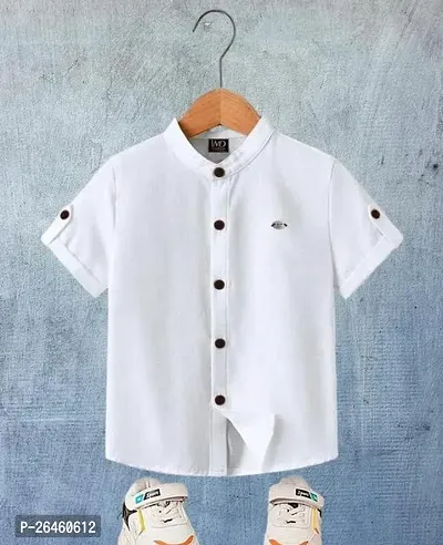 Elegant White Cotton Solid Shirts For Boys