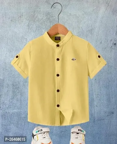 Elegant Yellow Cotton Solid Shirts For Boys