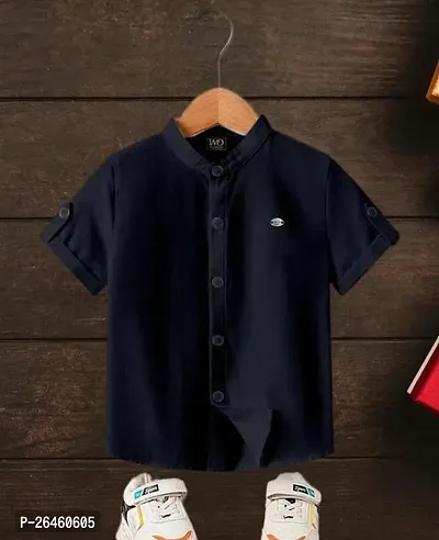 Elegant Black Cotton Solid Shirts For Boys-thumb0