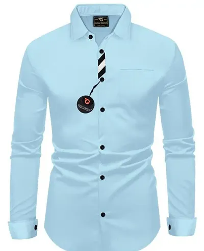 Trendy Solid Cotton Single Pocket Long Sleeve Shirts