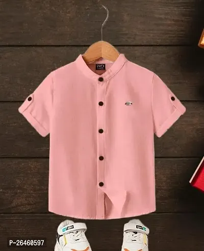 Elegant Pink Cotton Solid Shirts For Boys-thumb0
