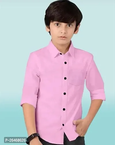 Elegant Pink Cotton Solid Shirts For Boys-thumb0