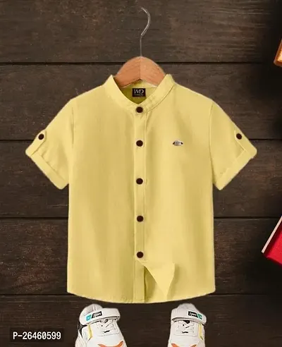 Elegant Yellow Cotton Solid Shirts For Boys