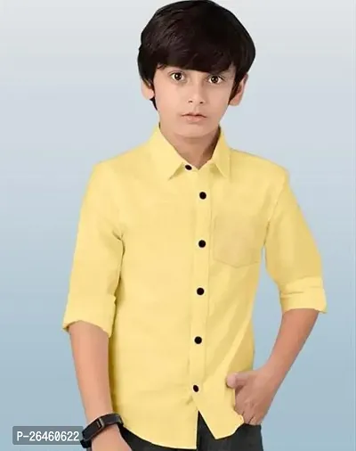 Elegant Yellow Cotton Solid Shirts For Boys-thumb0