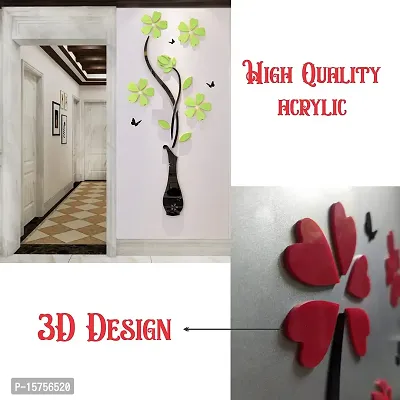 3D Acrylic Wall Sticker Flower and Vase (Green)-thumb2