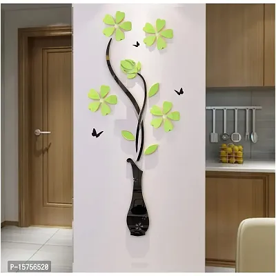 3D Acrylic Wall Sticker Flower and Vase (Green)