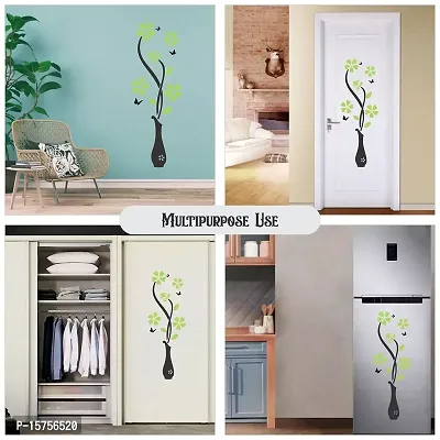 3D Acrylic Wall Sticker Flower and Vase (Green)-thumb3