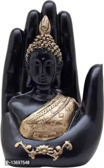 Golden Handcrafted Palm Buddha Polyresin Showpiece (12.5 cm x 7.5 cm x 17.5 cm, Black)