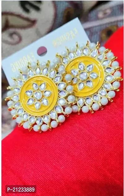 Traditional Alloy Yellow Chandbalis Earrings For Women