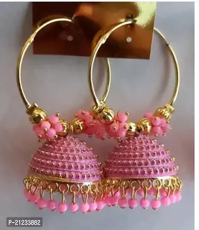 Traditional Alloy Pink Jhumkas Earrings For Women-thumb0