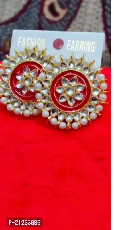 Traditional Alloy Red Chandbalis Earrings For Women