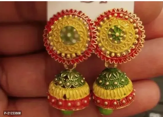 Traditional Alloy Multicoloured Jhumkas Earrings For Women-thumb0