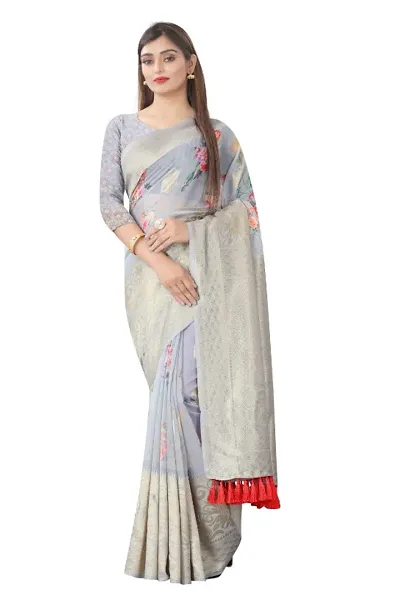 PT'Z Women's Jacquard Woven Silk Saree With Unstich Blouse Piece (P-T-201) (chiku)