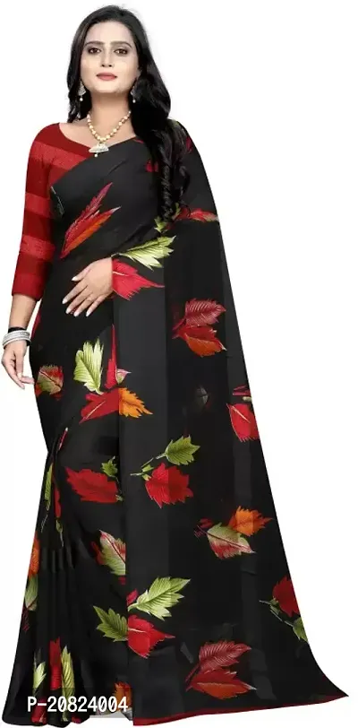 Stylish Georgette Black Printed Saree with Blouse piece