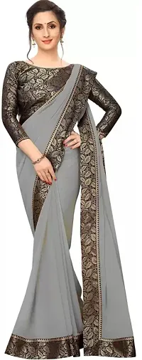 Vinit Enterprise Women's Georgette Saree With Jacquard Unstitched Blouse Piece