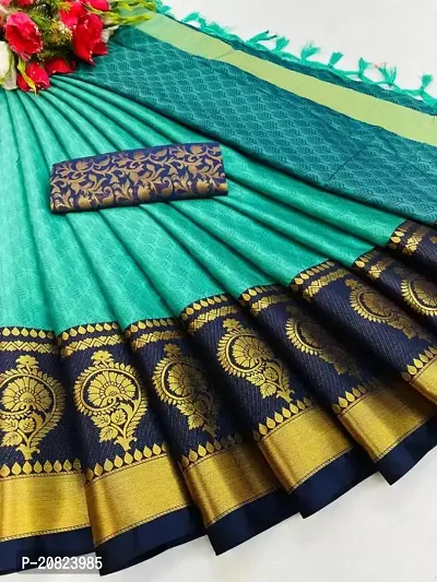 Stylish Cotton Silk Blue Printed Saree with Blouse piece