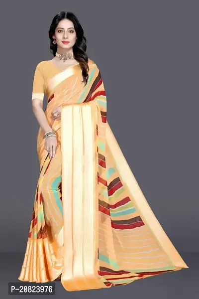 Stylish Georgette Yellow Printed Saree with Blouse piece-thumb0