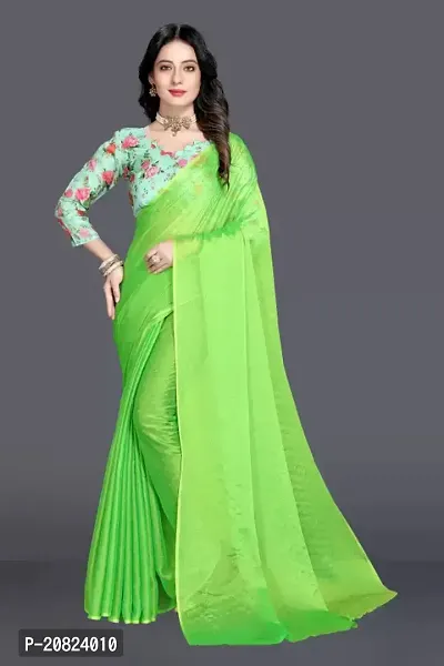 Stylish Chiffon Green Embroidered Saree with Blouse piece-thumb0