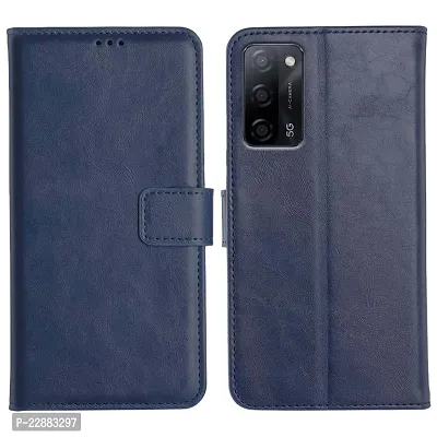 COVERNEW Leather Finish Inside TPU Wallet Back Case Stand Magnetic Closure Flip Cover for vivo Y55 5G 2022 - Navy Blue-thumb0