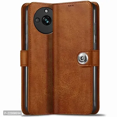 COVERNEW Cover Leather Finish Flip Cover for Realme RMX3771   Narzo 60Pro   Inside Back TPU  Stand   Wallet Button Magnetic Closure for Realme Narzo 60 Pro 5G - Brown-thumb0