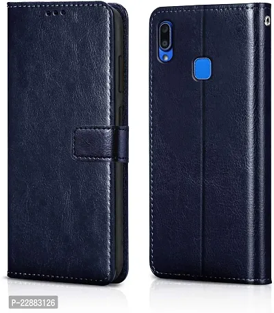 COVERNEW Leather Finish Inside TPU Wallet Stand Magnetic Closure Full Protection Flip Cover for Vivo Y95 - Navy Blue-thumb0