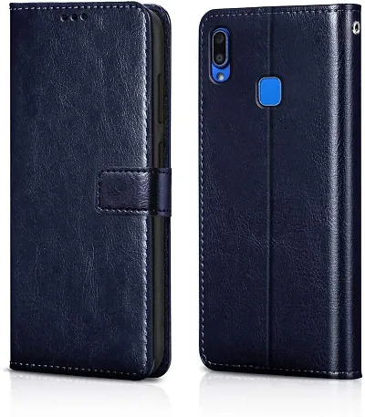 Cloudza Vivo V9 Flip Back Cover | PU Leather Flip Cover Wallet Case with TPU Silicone Case Back Cover for Vivo V9 Blue