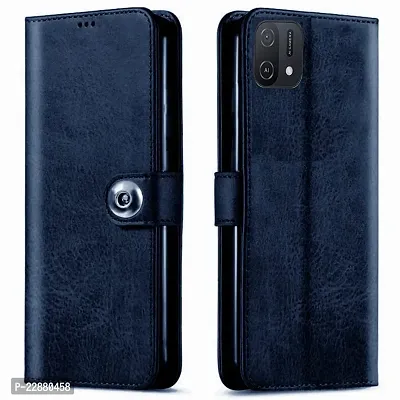 COVERNEW Oppo A16E Flip Cover   Full Body Protection   Inside Pockets  Stand   Wallet Stylish Button Magnetic Closure Book Cover Leather Flip Case for Oppo A16E - Blue