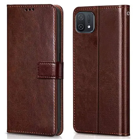 Cloudza Oppo A16E Flip Back Cover | PU Leather Flip Cover Wallet Case with TPU Silicone Case Back Cover for Oppo A16E Brown