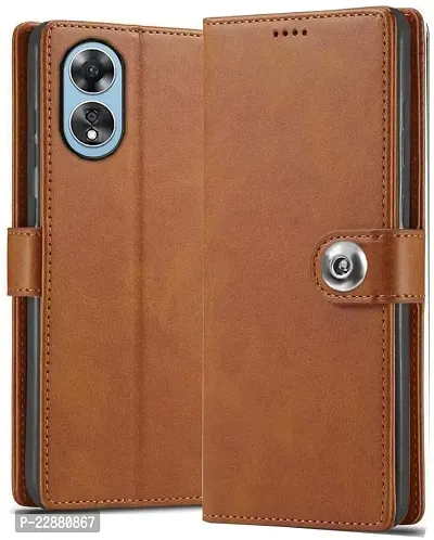 COVERNEW Cover Leather Finish Flip Cover for Oppo CPH2577   Oppo_A58 4G   Inside Back TPU  Stand   Wallet Button Magnetic Closure for Oppo A58 4G - Brown