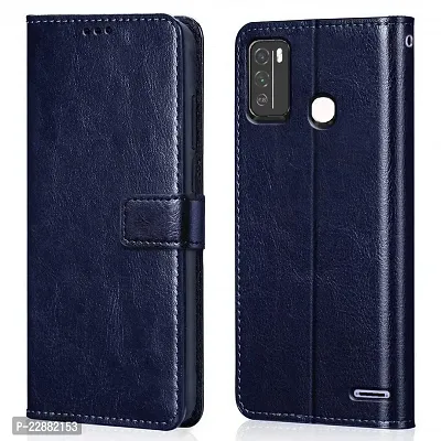 COVERNEW Faux Leather Wallet with Back Case TPU Build Stand  Magnetic Closure Flip Cover for Micromax in 1B - Navy Blue-thumb0