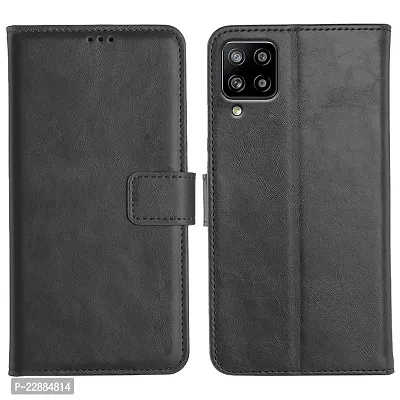 COVERNEW Leather Finish Inside TPU Wallet Back Case Stand Magnetic Closure Flip Cover for Samsung Glaxaxy M32 (4G) - Venom Black-thumb0