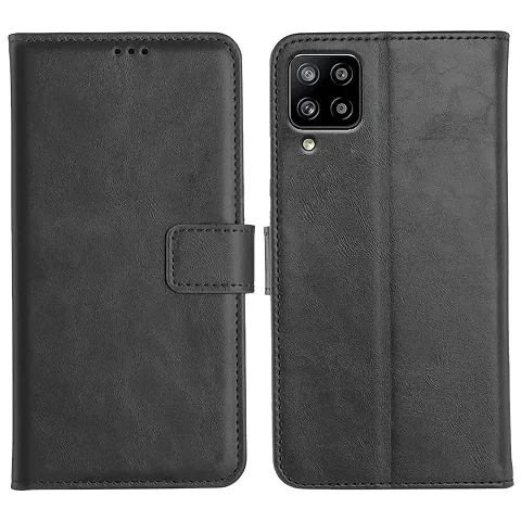 Cloudza Samsung Galaxy F22 Flip Back Cover | PU Leather Flip Cover Wallet Case with TPU Silicone Case Back Cover for Samsung Galaxy F22 Black