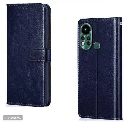 COVERNEW Leather Finish Inside TPU Wallet Stand Magnetic Closure Flip Cover for Infinix Hot 11S - Navy Blue-thumb0