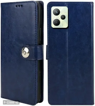 COVERNEW COVER Realme Narzo 50A Prime Flip Cover   Full Body Protection   Inside Pockets  Stand   Wallet Stylish Button Magnetic Closure Book Cover Leather Flip Case for Realme Narzo 50A Prime - Blue